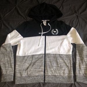 Victoria's Secret Color Block Full Zip Hoodie Large Black Grey White